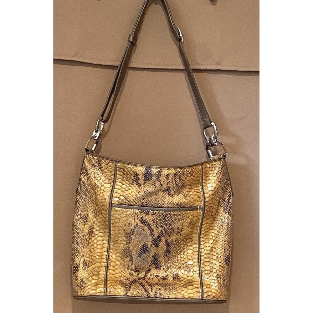 Y2K Brighton Snake Print Gold Patent Leather Shoulder Bag 11.5"x10.5"x4.5"